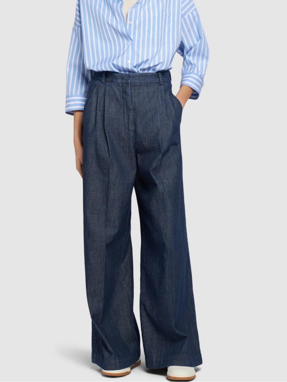 MaxMara Weekend Wide-Leg Cotton Pants in Blue Size 12 Like New